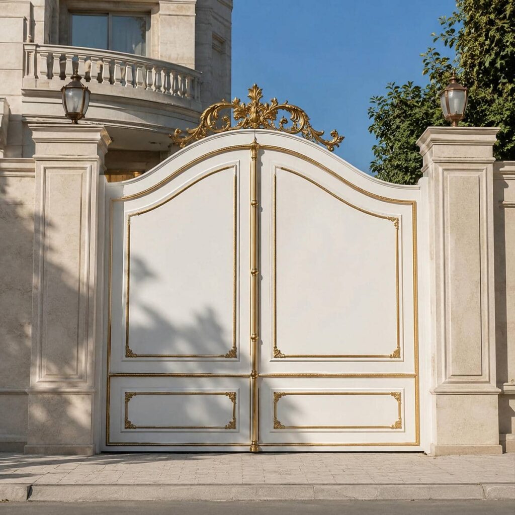 خرید درب حیاط سفید طلایی با مشاوره انتخاب مدل