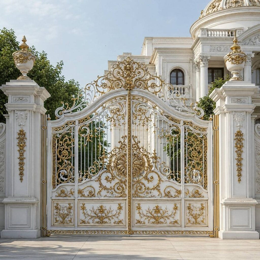 سفارش درب پارکینگ حیاط لولایی فرفورژه برای نمای حیاط