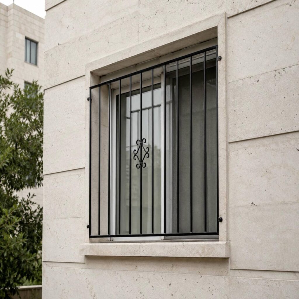 نصب حفاظ پنجره ضد سرقت میله عمودی با قاب دقیق