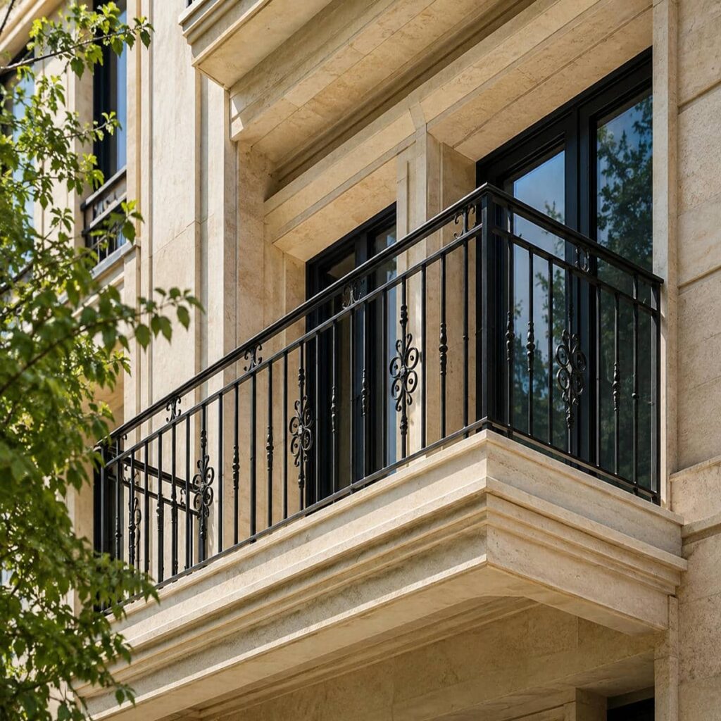 نرده بالکن آپارتمان دارای پوشش رنگی